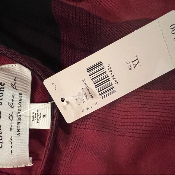 Anthropologie cloth and stone red & black plaid flannel dress xl super soft nwt - Picture 4 of 7